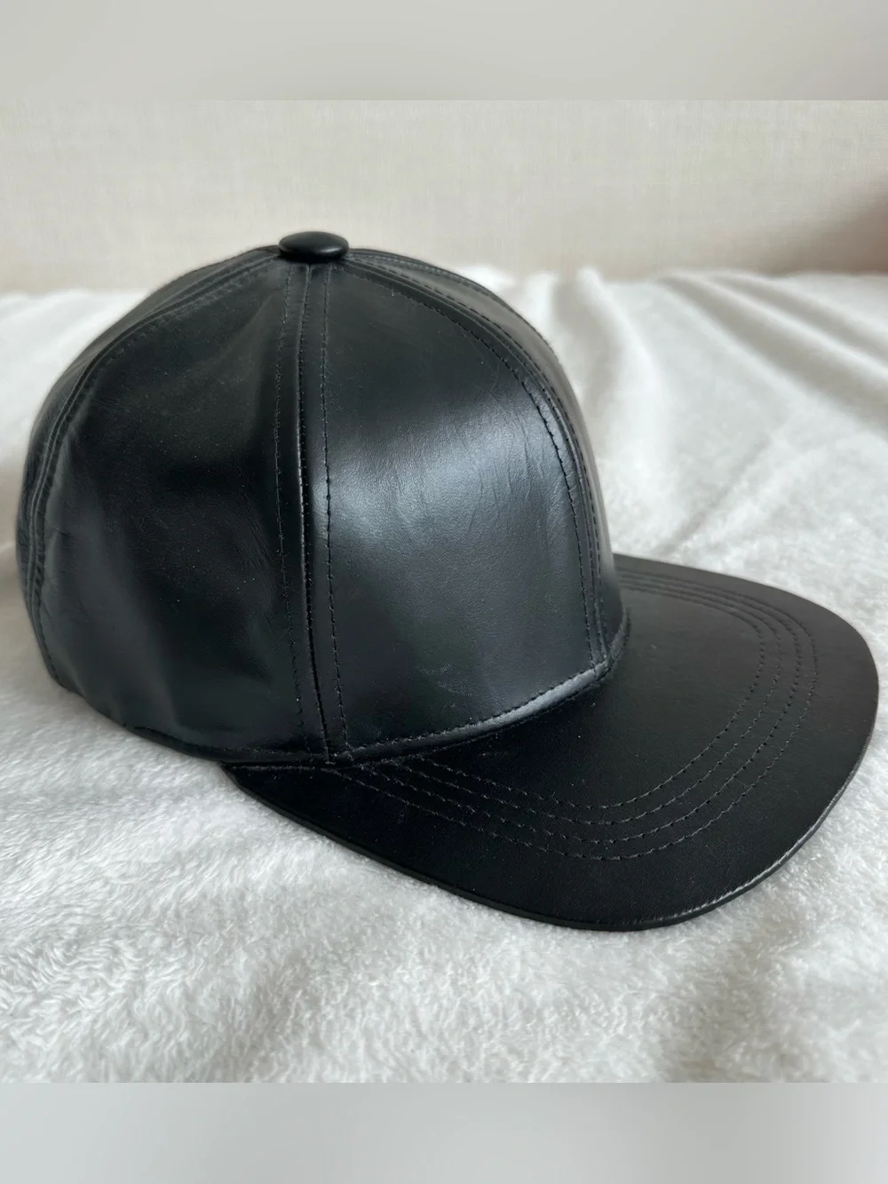 Black Leather Baseball Cap Adjustable